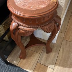 Antique Marble And Wood Accent Table