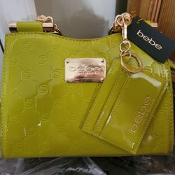 BEBE DANA MONOGRAM TOP HANDLE CROSSBODY PURSE! COLOR SEAGRASS! BNWT! IN ORIGINAL PLASTIC!MSRP 109!