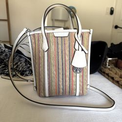 Tory Burch MINI Perry Stripe Raffia Tote Bag