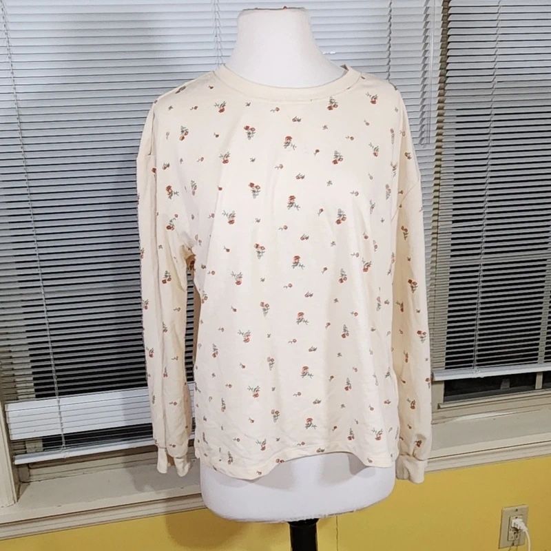C&C California Long Sleeve Floral Boho Sweatshirt Terry Pullover Medium $50