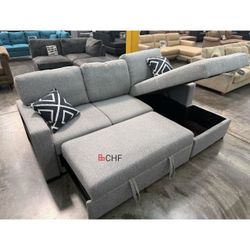 boucle fabric  sectional sofa with storage chaise and pull out bed