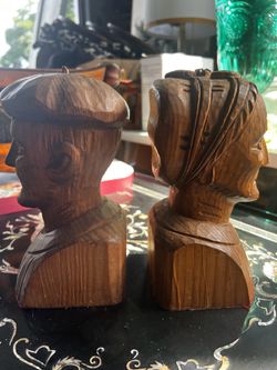 Wood hand carved bookends