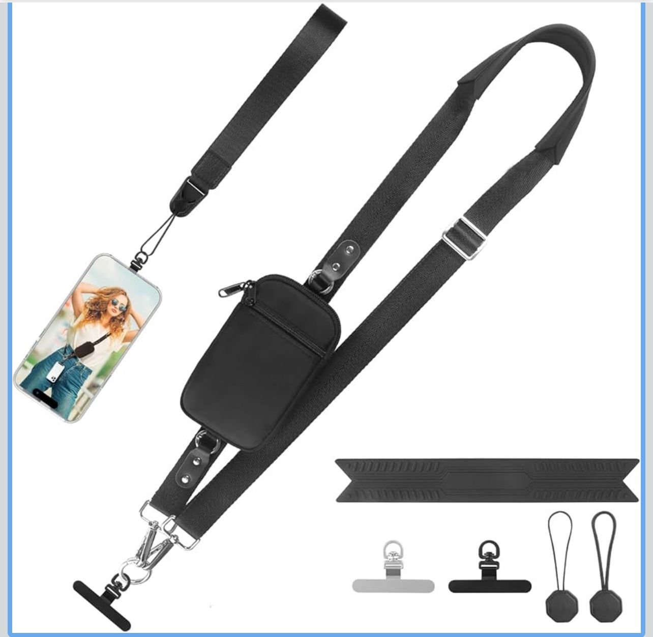 Clip and Go Strap for Phone With Wallet Crossbody (Detachable RFID Blocking Wallet) - Adjustable Phone Strap w/Soft Silicone Pad, Universal Phone Lany