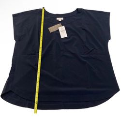 J. JILL WOMEN'S FIT ON THE GO WOVEN FABRIC SEAMED SHIRTTAIL TEE SIZE M NAVY