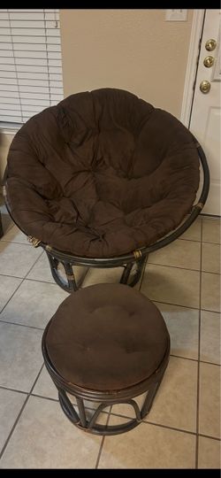 Chocolate papasan chair with footstool