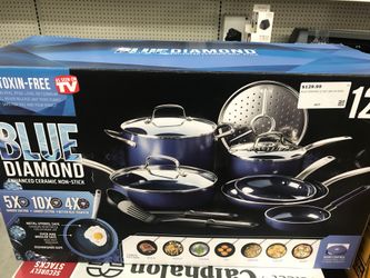 Blue Diamond 12-Piece Toxin-Free Ceramic Nonstick Cookware Set, Blue