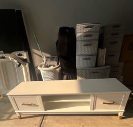 White TV Stand with Drawers and Open Shelf