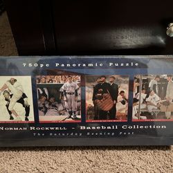 Norman Rockwell Baseball Collection Panoramic Jigsaw Puzzle Buffalo Games 750pc