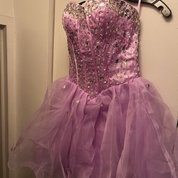 Strapless Lilac  Corset Back Dress With Stones