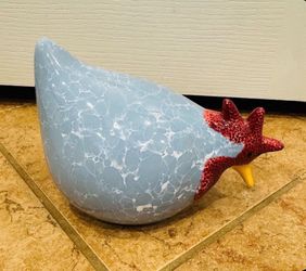 CBK Limited Blue Marbled Ceramic Rooster Figurine a small nicks on head - $5