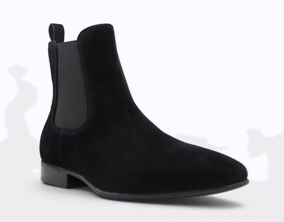 Men's Black Faux Suede Dress Boots, Size 8.5