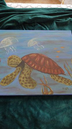Acrylic, signed painting, Turtle