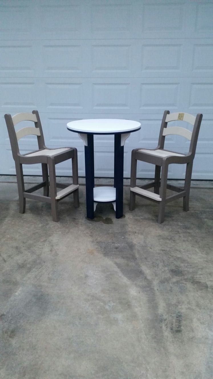 Poly hi top table with 2 chairs