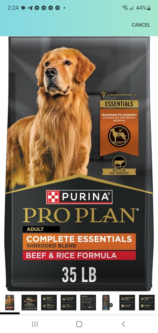 BRAND NEW..Purina Pro Plan Complete Essentials Shredded Blend Beef and Rice Dog Food Dry Formula wit