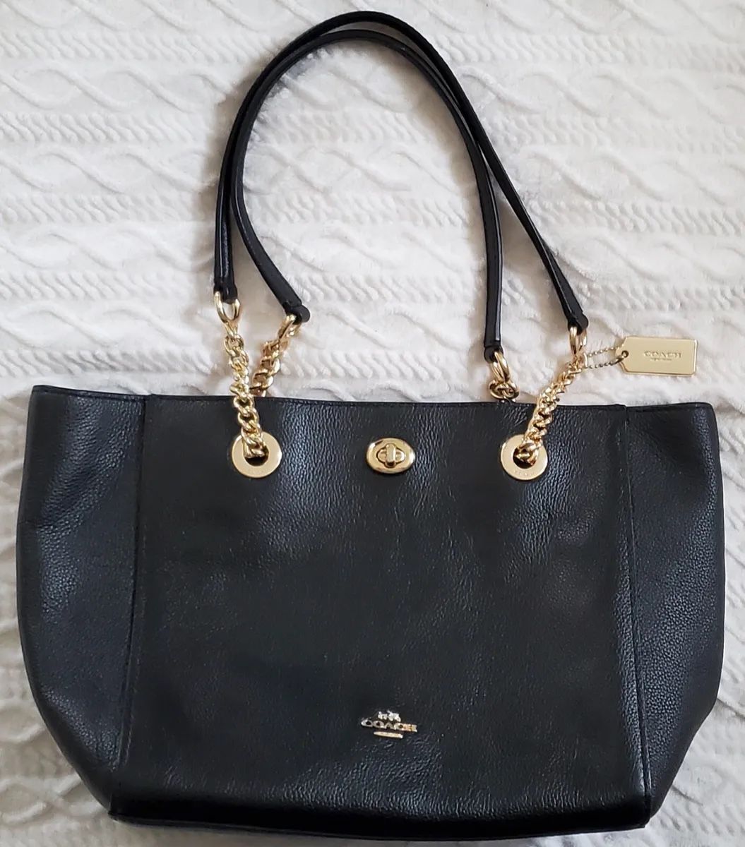 Small Coach Black Leather Tote Bag