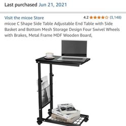 Black adjustable C Shaped End Table With Wheels