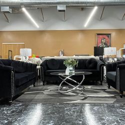 Black Velvet Sofa Set