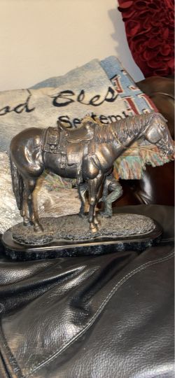 “Ladies First” Bronze Horse and Cowboy Figurine Sculpture