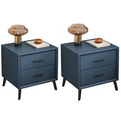 Set Of 2 - Blue Modern 2-Drawer Nightstands w/ Black Trim  [NEW] **FULLY ASSEMBLED** 