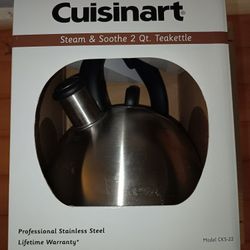 Cuisinart Stovetop Steam & Soothe 2 QT Tea Kettle- Stainless/Black ~ New In Box