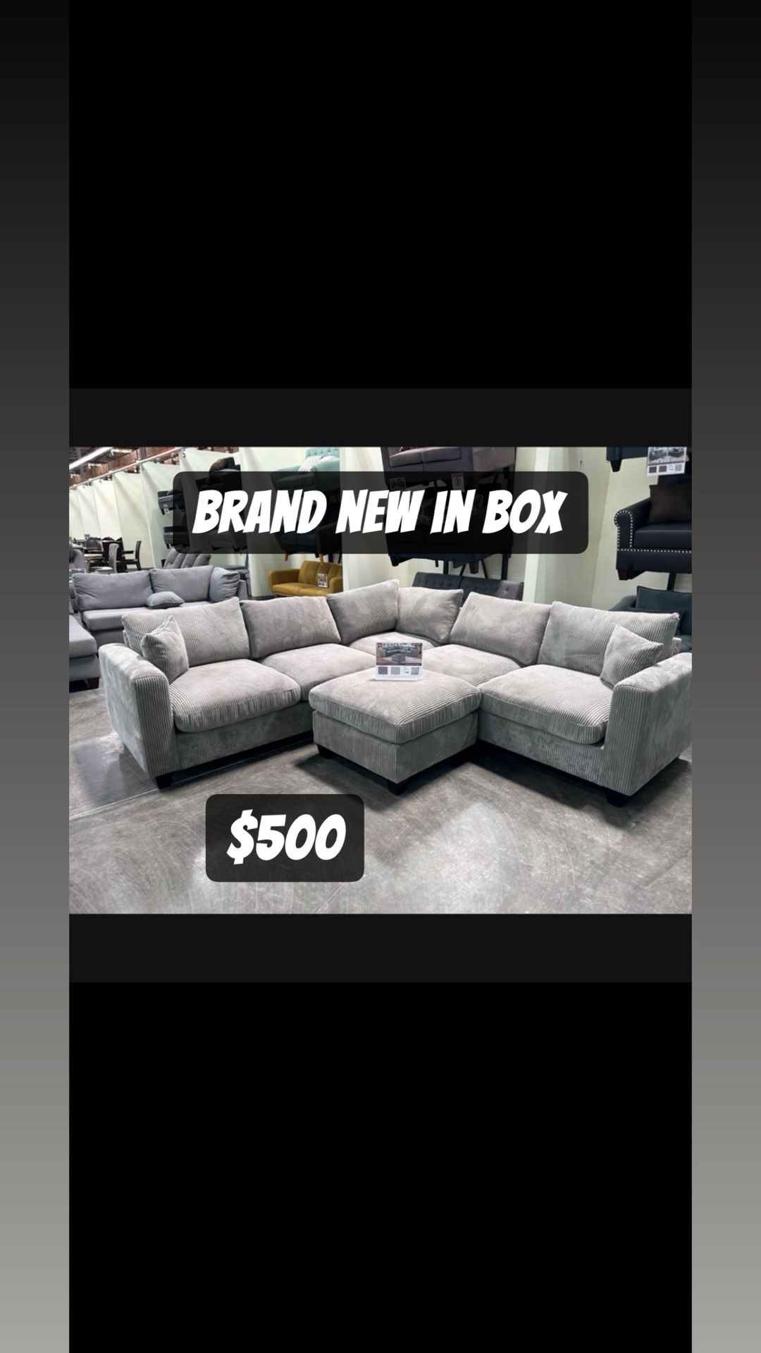 Brand New Sectional Sofa / Colors Available Black Grey Ivory
