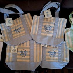 BLUE STRIPED CANVAS TOTE TRADER JOES