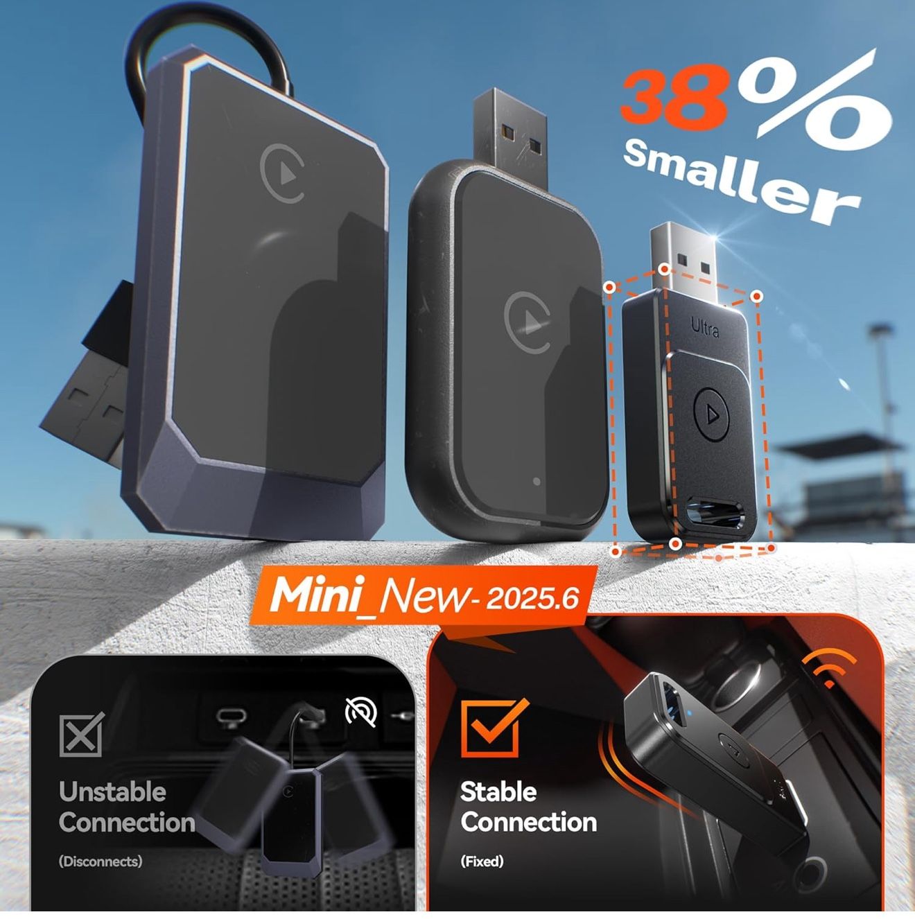 Apple CarPlay Wireless Adapter (2025 Model) – 3X Fast Auto-Connect | Plug & Play | Matte Black  Description: Brand New 2025 Apple CarPlay Wireless Ada