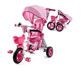 JMMD 8 in 1 Tricycle Stroller with Push Handle, Foldable Trike with 360° Swivel Seat, Reclining Backrest, All-Terrain Wheels, Dual Brakes, Canopy & St