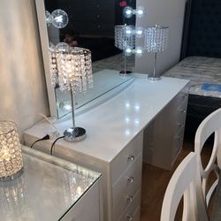 Super Special Memmorial Day Week End White Vanity 10 Drawers Diamond Knobs Smooth Rails Hollywood Mirror XL  LED Builbs $897 2 FREE LAMPS MEMMORIAL WE
