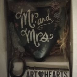 Mr. and Mrs. Heart With Gold Key Hang or Stand Up