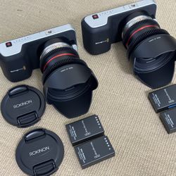 2 Blackmagic Pocket Cinema Cameras Bundle With Rokinon Cine 12mm T2.2 Lenses