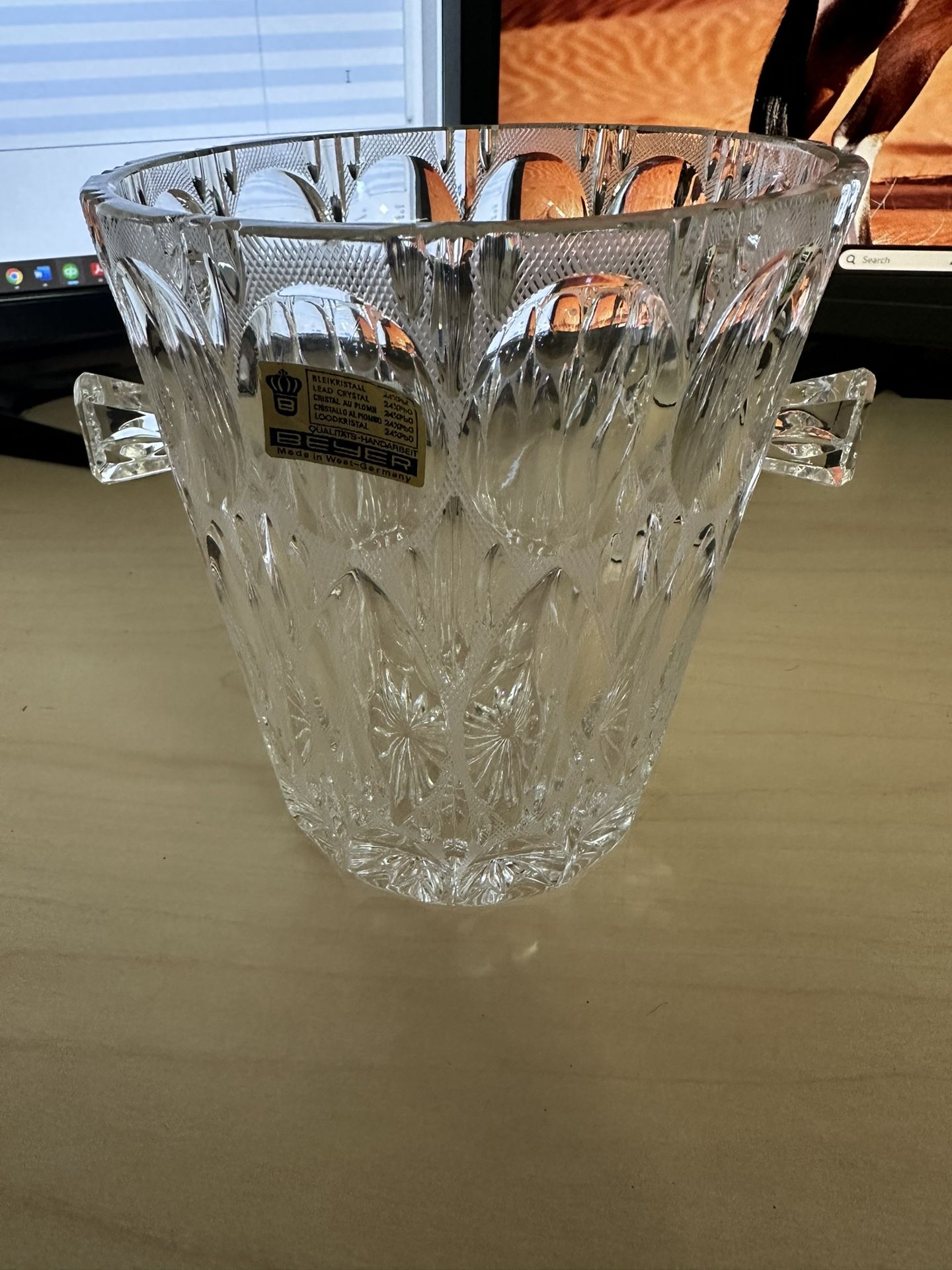 Vintage Bleikristall German Beyer Lead Crystal Ice Bucket 6 ½ " Tall, 6" Wide at Opening