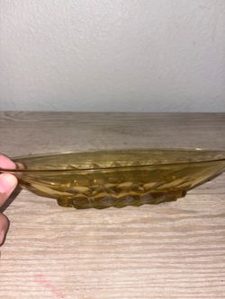 Amber Glass Serving Bowl Diamond Pattern