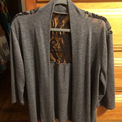 Grey Coverup With Black Lace Insert