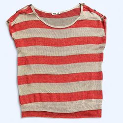 Edge Large Vintage Orange and Tan Striped Knit Top Gold Buttons y2k