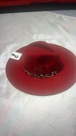 Red Wide Brim Fedora Hat with Leopard Band