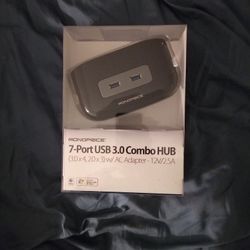 Monoprice 7-Port USB 3.0 Combo Hub W/AC Adapter 12V/25A