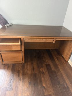 Solid Wood Desk Glass Top . With File Cabinet