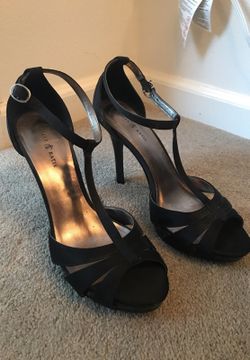 Black Satin Kelly and Kate T-strap heels size 8 1/2