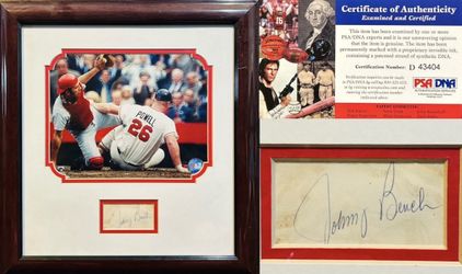 PSA DNA Certified Authentic Johnny Bench Signed Autograph Cut Reds 1970 Framed Photo