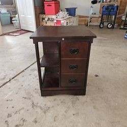 Dark Wood Nightstand / Side Table with Storage Shelves and Cabinet