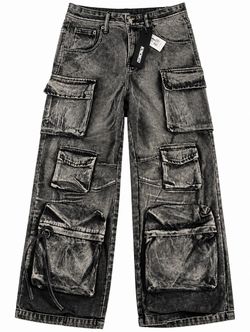 Dark Grey Cargo Denim Jeans