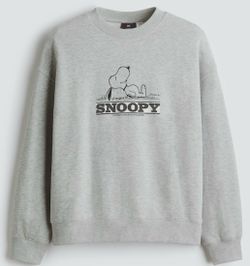 Grey Marl Men’s Snoopy Sweatshirt Size L Cotton French Terry Long Sleeve New