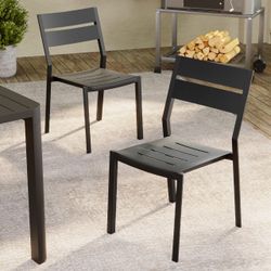 NEW Crestlive Products Set of 2 Outdoor Modern Dining Chairs All-Aluminum Stackable Armless