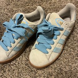 Tan&light blue adidas campus