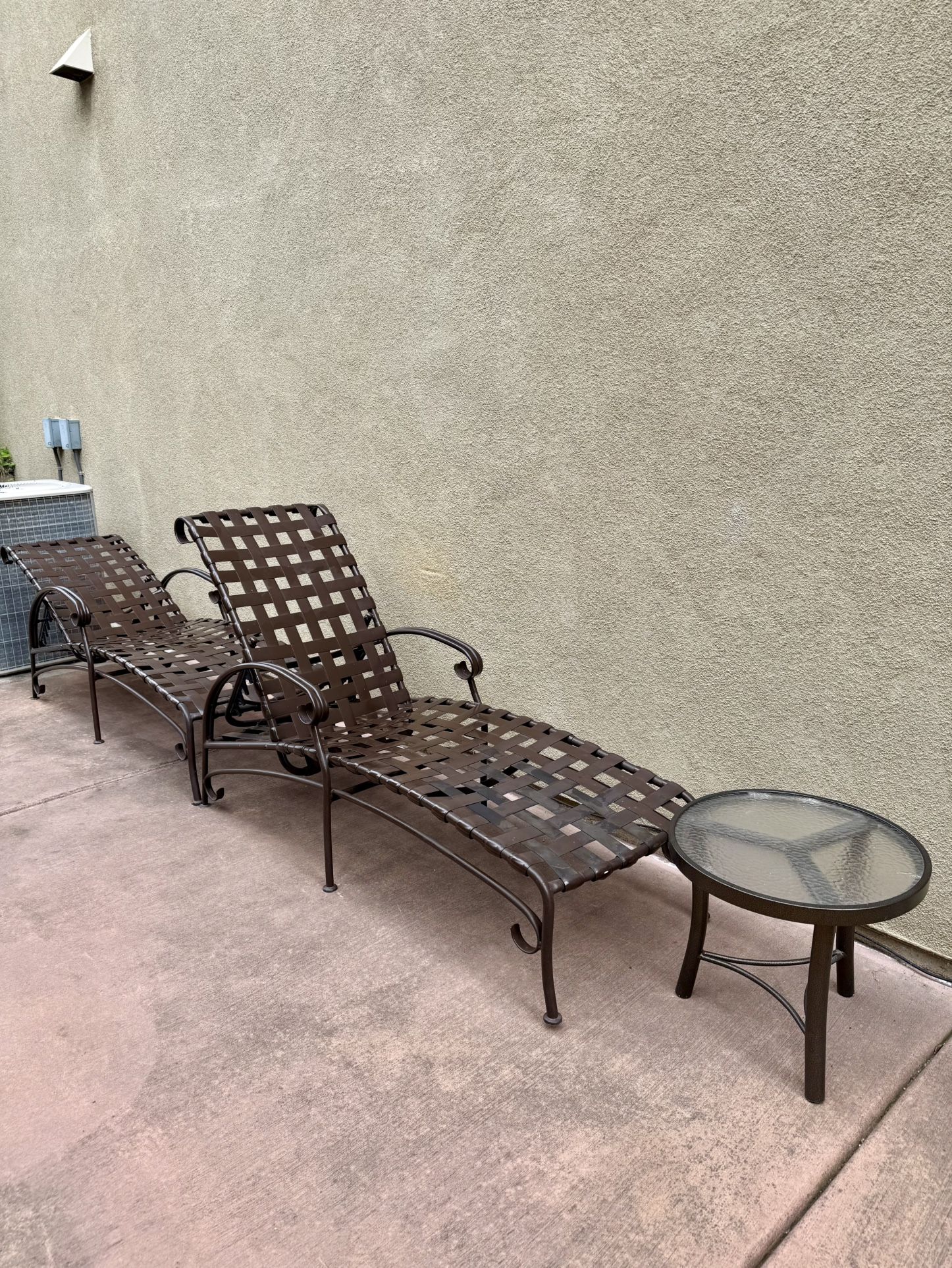 Outdoor Patio Pool Furniture Set - 2 Lounge Chairs, 1 Glass Table