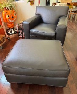 Chocolate leather armchair with matching ottoman