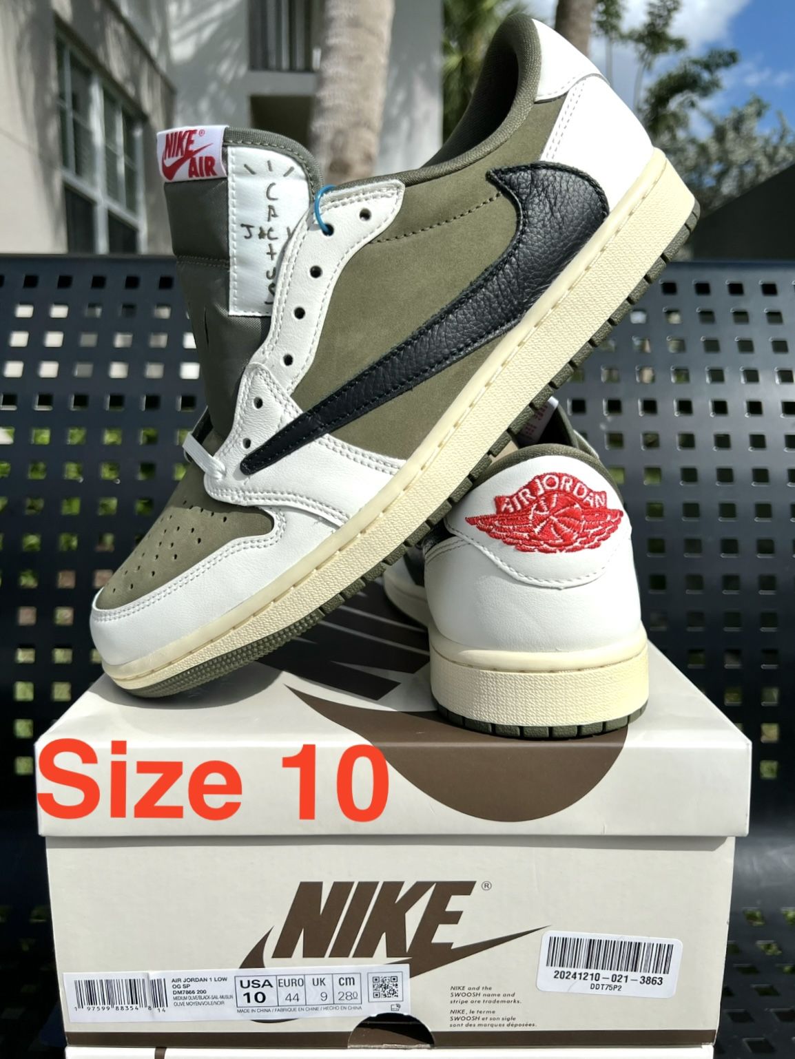 Jordan 1 Low Travis Scott Olive Sz 10 New Nigel Brick