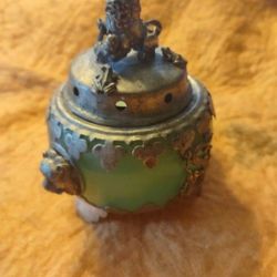 Rare Collectible Vintage Brass Jade Foo Dog Incent Burner