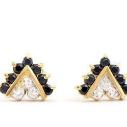 18kt Gold Diamond Black Sapphire Earrings